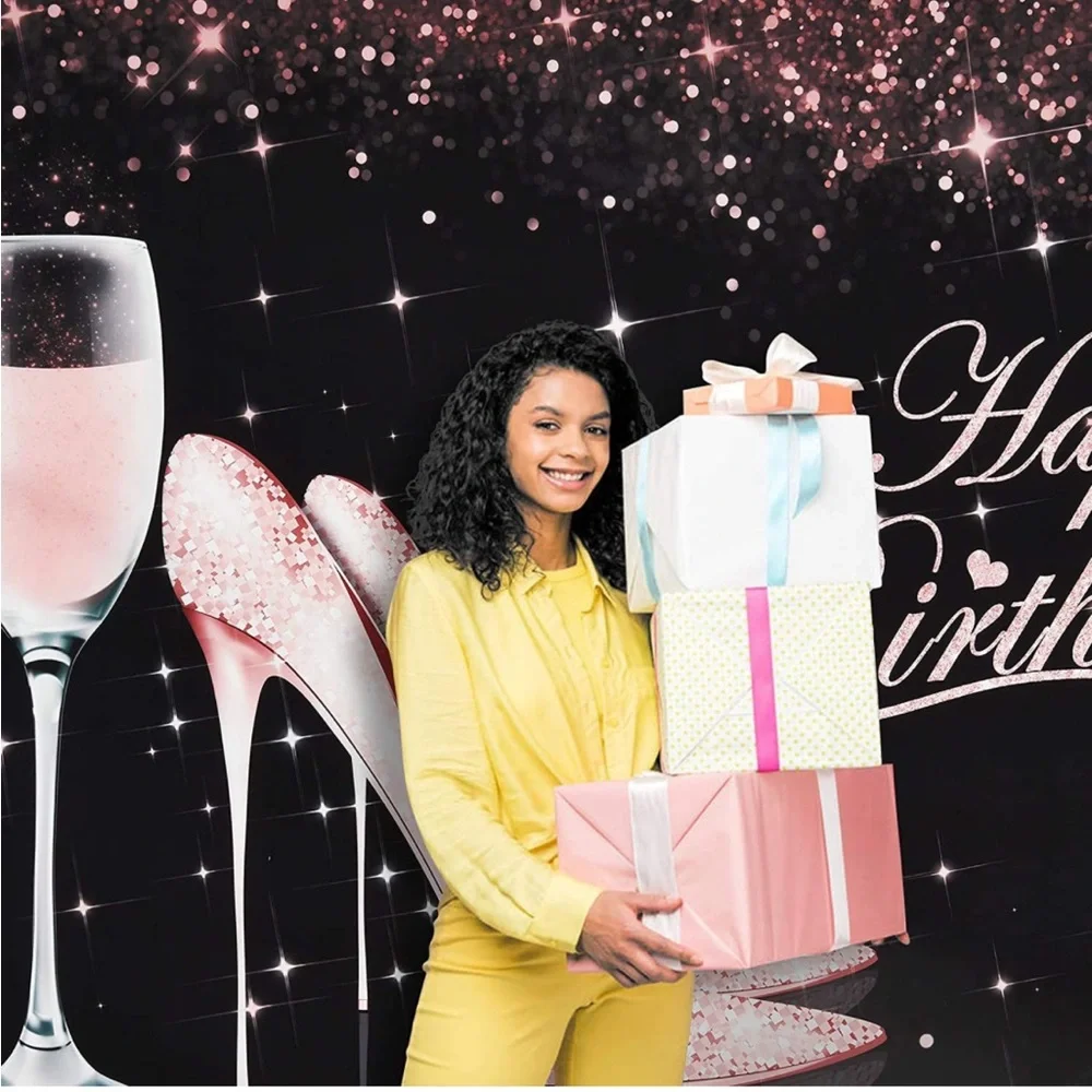 Happy birthday! Champagne high heel backdrop